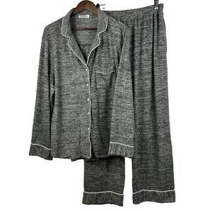 Aamikast Button Down Long Sleeve Pajama Set XL Pockets‎ Black Gray Ultra Soft